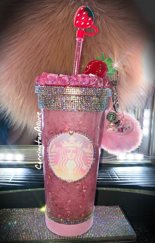 The Pretty Girl Pink Drink Star Bucks Snow Globe Tumbler